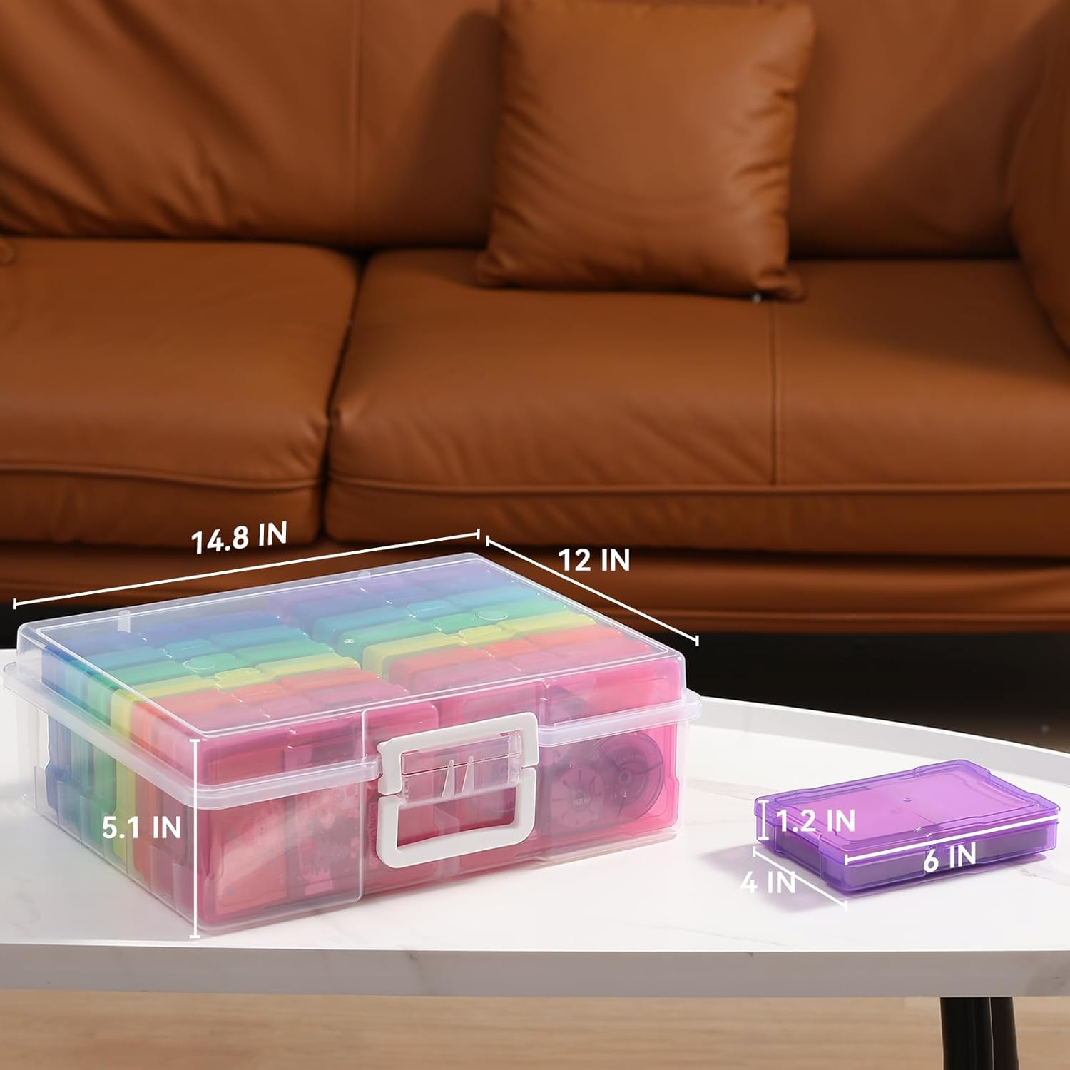 novelinks Transparent 4 x 6 Photo Cases and Clear Craft Keeper with Handle. 16 Inner Photo Organizers & Photo Storage Box. Plastic Photo Storage Containers (Multi-colored) - Image 2