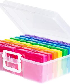 novelinks Transparent 4 x 6 Photo Cases and Clear Craft Keeper with Handle. 16 Inner Photo Organizers & Photo Storage Box. Plastic Photo Storage Containers (Multi-colored)