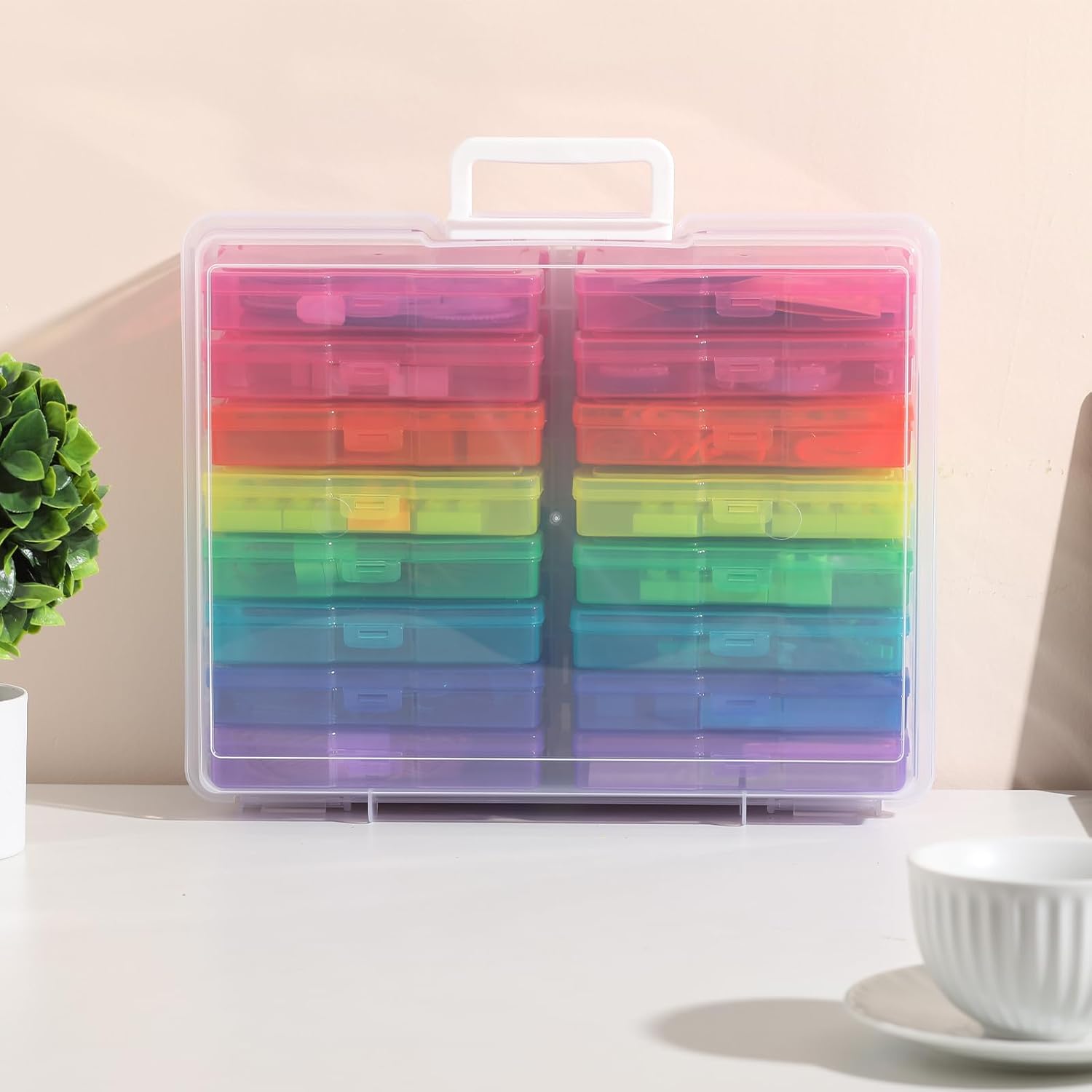 novelinks Transparent 4 x 6 Photo Cases and Clear Craft Keeper with Handle. 16 Inner Photo Organizers & Photo Storage Box. Plastic Photo Storage Containers (Multi-colored) - Image 7