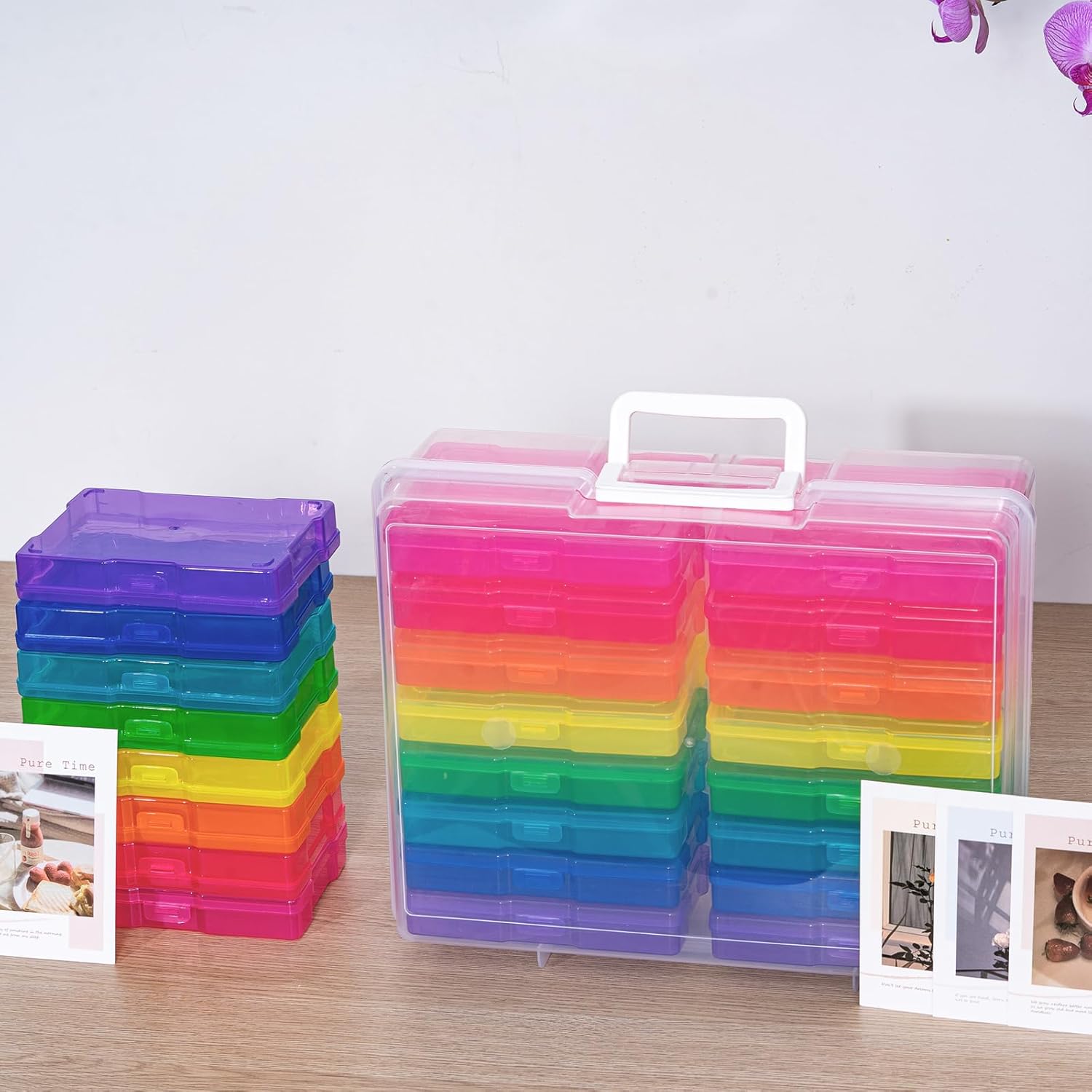 novelinks Transparent 4 x 6 Photo Cases and Clear Craft Keeper with Handle. 16 Inner Photo Organizers & Photo Storage Box. Plastic Photo Storage Containers (Multi-colored) - Image 3