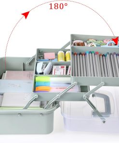 Alternative view of BTSKY 3-Layer Plastic Dividing Storage Box Craft Organizer and Storage with Adjustable Spacers Portable Handled Art Supply Organizer Multipurpose Home Utility Box for Medicine Sewing(Haze Green)