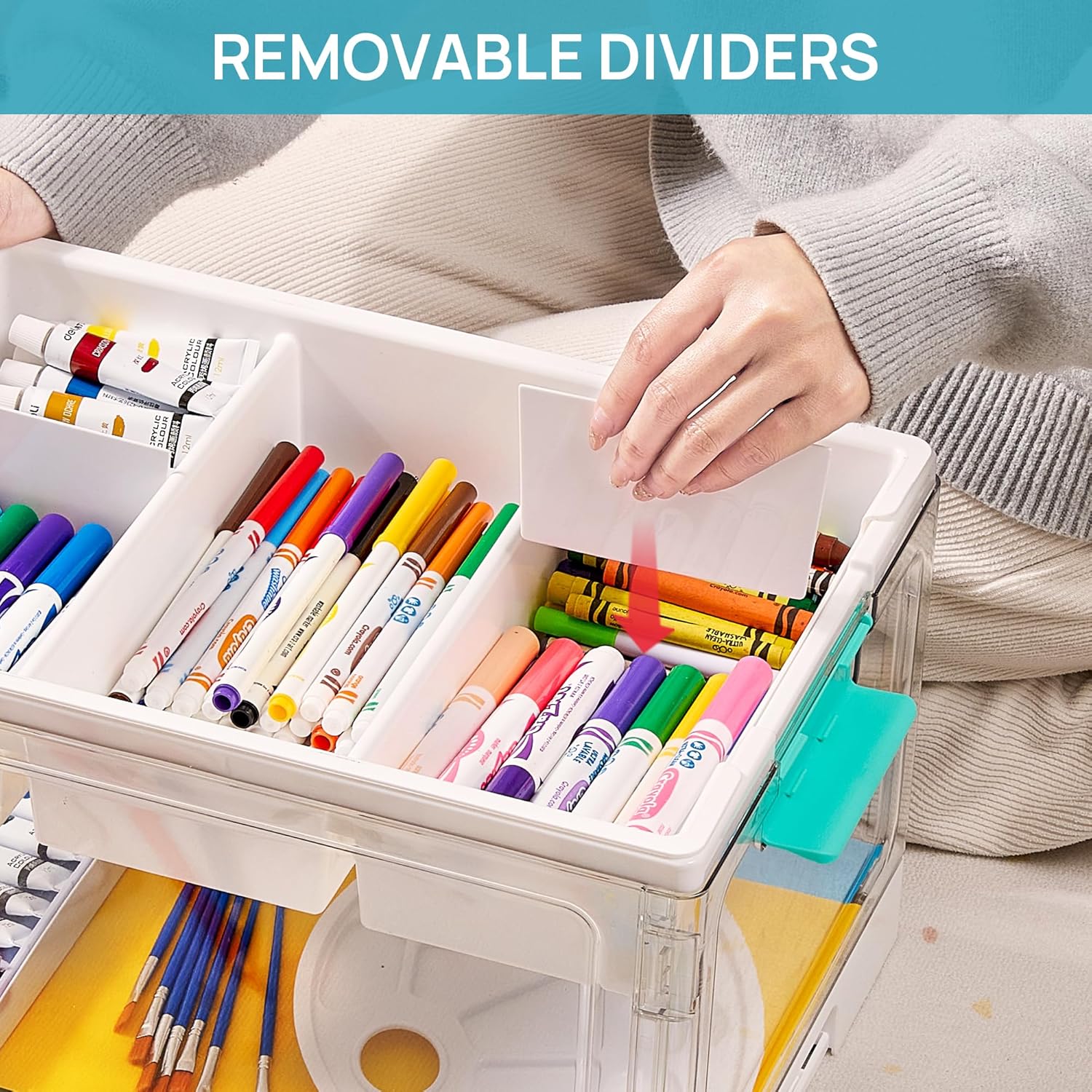 Vtopmart 24 QT Clear Plastic Craft Organizers and Storage Box with Removable Trays and Dividers.Art Supply Organizers and Storage.Ideal Containers for coloring Books.Craft Supplies.1 Pack - Image 5